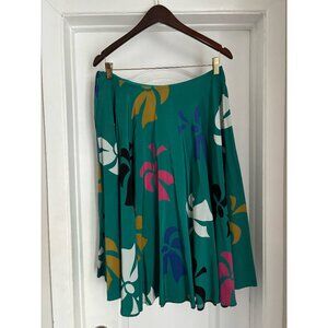Vintage Teal Print Full Circle Skirt, Retro Skirt, 1990s Fashion